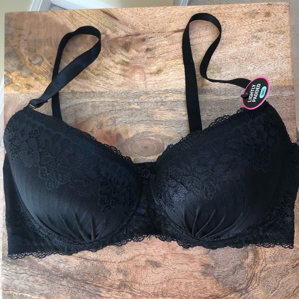 René Rofe pleated Black Floral Lace 38C demi bra